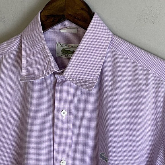 VINTAGE LACOSTE BY IZOD Mens Pink Check Button Up Long Sleeve Shirt Size 15-33 - Picture 3 of 9